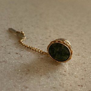 Tie Tack Pin with Green Stone Sterling Vintage